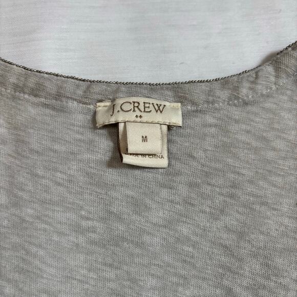 J Crew Tank top Oatmeal Tan Gray Deep U neck tiny stud band neckline trim Size M - Picture 4 of 15